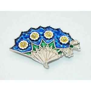 Danecraft Blue Green Enamel Silver Tone Rhinestone